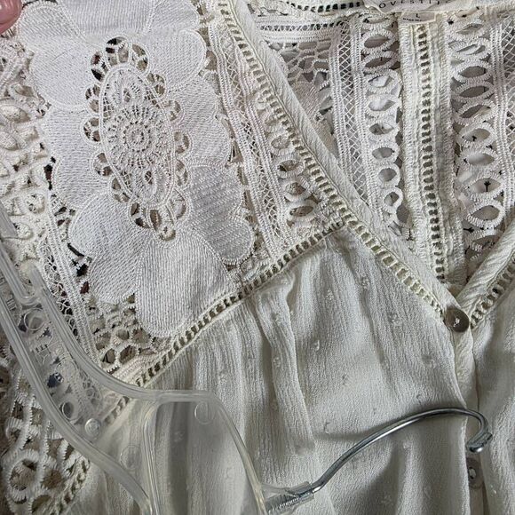 Lovestitch L White Crochet Lace Tie Front Boho Top - Picture 8 of 9